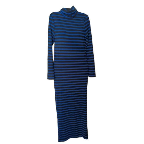 Collusion Maxi Dress Size 8 Blue Bodycon Striped Ribbed Turtleneck Long Sleeve - Picture 1 of 6